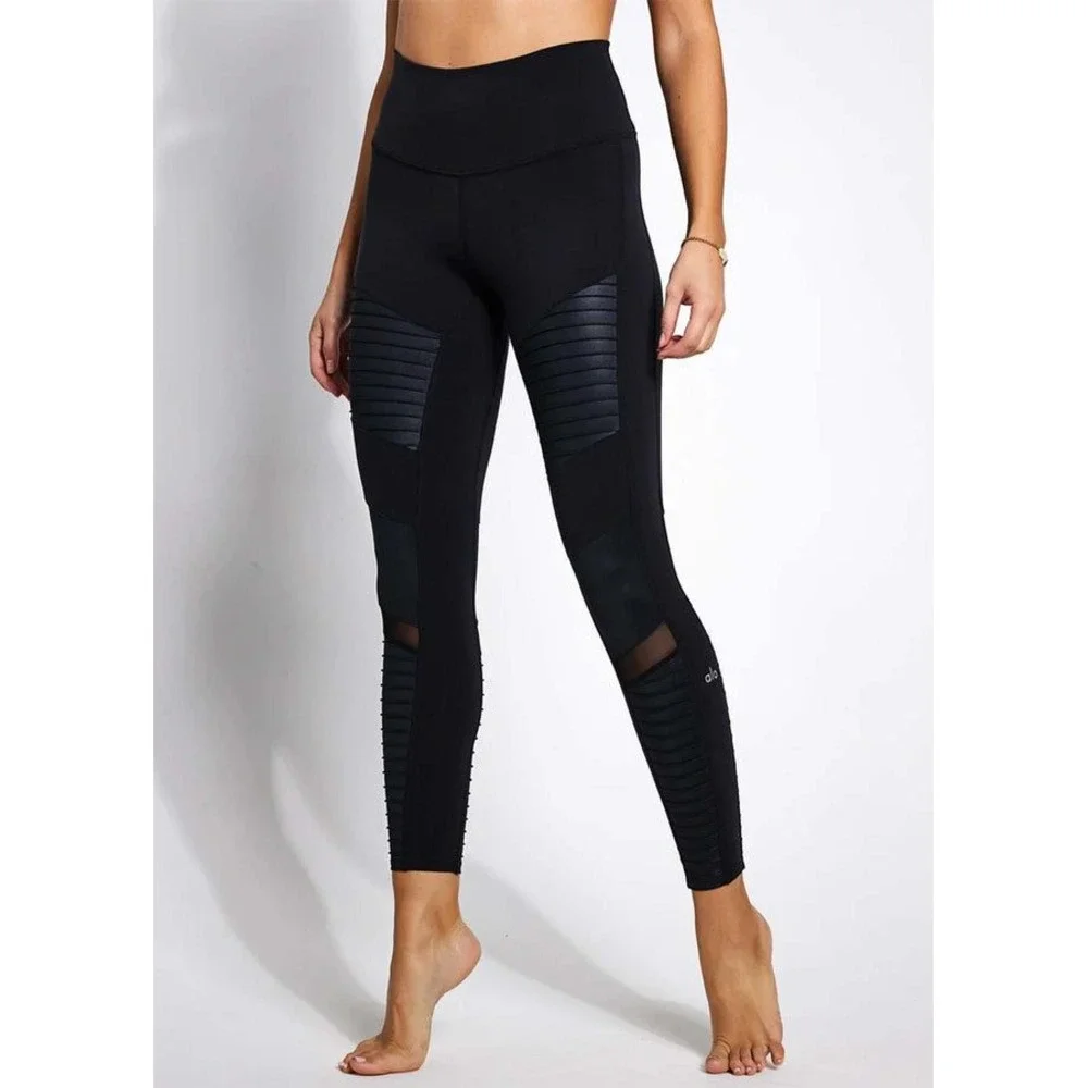 Alo Yoga Women's Black Velvet High-Waisted Flocked Moto Leggings Size small